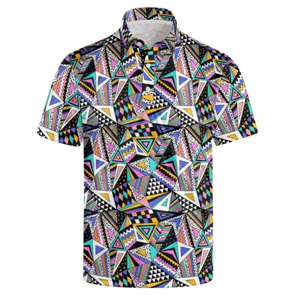 Hawaiian Men Polo Shirts 3D Colorful Geometric Printing Men's Summer Loose Beach Oversize Short Sleeve Golf Shirts Unisex Tops