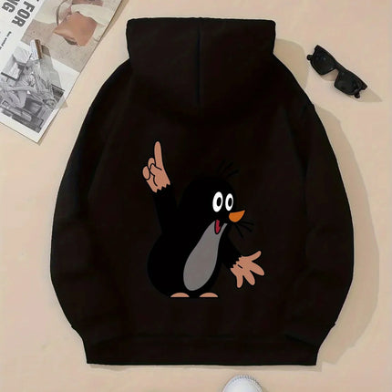 Women's autumn and winter warm and loose casual NOPE not today printed suede long sleeved hooded sweatshirt