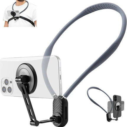 Magnetic Neck Phone Mount, Adjustable Chest Strap Neck Phone Holder for Recording, Hands Free POV/Vlog Phone Video Filming