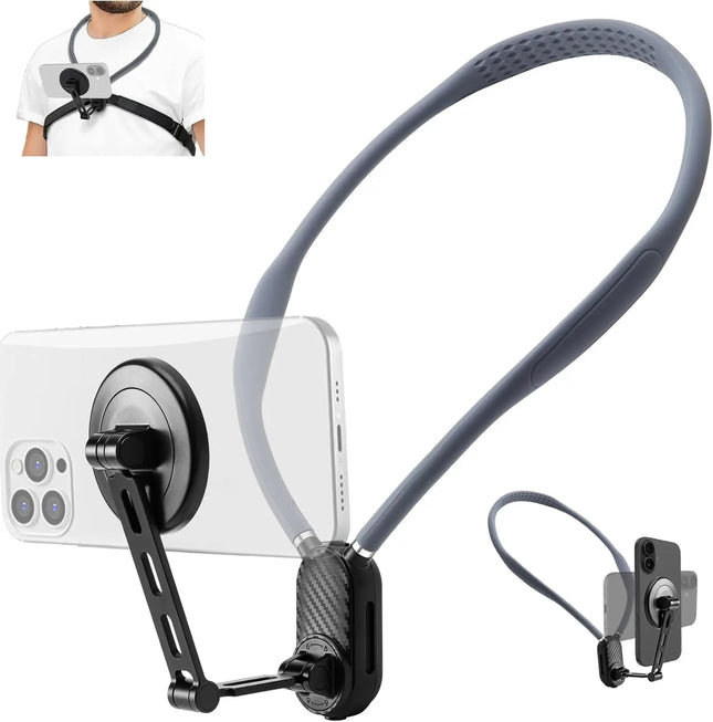 Magnetic Neck Phone Mount, Adjustable Chest Strap Neck Phone Holder for Recording, Hands Free POV/Vlog Phone Video Filming
