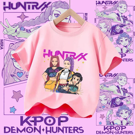 2026 New Huntrix Girls' Shirt Rumi Zoey Mira Graphic Print T-Shirt for Teens and Toddlers Spring/Summer Demon Hunter T-Shirt
