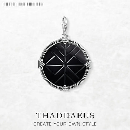 Black Round Stone Pendant Dangle Charm 925 Sterling Silver Fine Jewelry Vintage Gift For Women Men