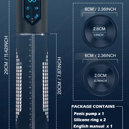 IPX7 Waterproof Electric Penis Pump for Enlargement Man Vacuum Pump Enlargement Extend Pump 4 Suction Levels 2 Silicone Sleeves