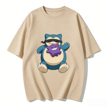 2026 New Summer Snorlax Gengar Print T Shirt Unisex Casual Tee for Men Women Kids Family Matching Short Sleeve Tops Streetwear