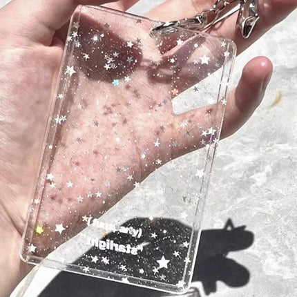 Acrylic Card Holder Waterproof Love Heart Keychain Holder Glitter Photocard Holder Creative For Students Idol Photos Weddings