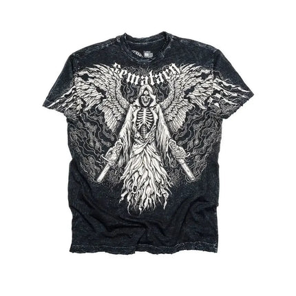 90s Comfortable Printed Fire Element Pure Cotton Series Short-Sleeves Black Minimalism American Street Casual Sports T-shirts