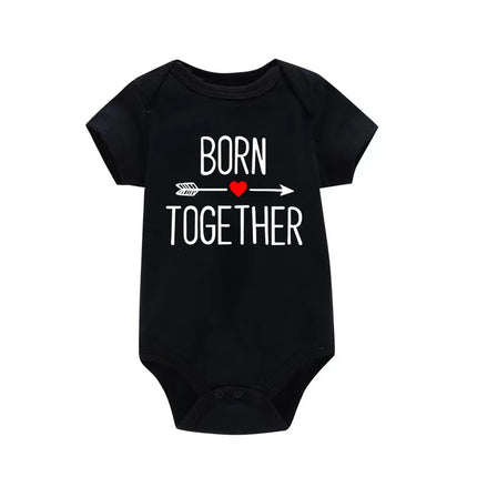 1Pc Born Together and Friends Forever Newborn Clothes Summer Short Sleeves Rompers Twins Baby Bodysuits Toddler Onesie