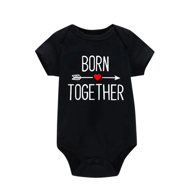 1Pc Born Together and Friends Forever Newborn Clothes Summer Short Sleeves Rompers Twins Baby Bodysuits Toddler Onesie