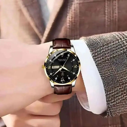 POEDAGAR Casual High Quality Men Watch Waterproof Luminous Leather Original Man Wristwatch Quartz Business Watches For Men Reloj