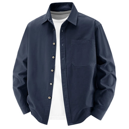 2026 New Style Solid Color Long-Sleeved Shirt Men's Spring-Autumn Pure Cotton Washed Workwear Jacket Retro Loose Shirt Jacket