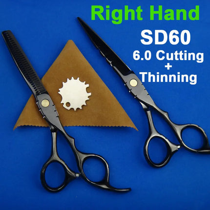 Japan 440C Titanium Qlating Barber Professional Scissors for Hairdresser 5.5 / 6.0 Cutting Thinning Black Hair Scissor Shears