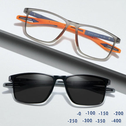 Photochromic Sports Myopia Glasses Ultralight Frame Anti Blue Light Outdoor Sunglasses Nearsighted Optical Eyeglasses Diopter