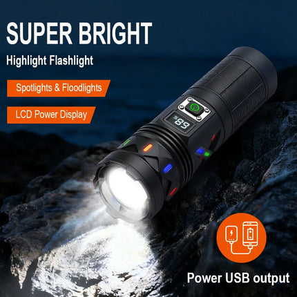 BORUiT 5000Lumen Ultra Bright LED Flashlight1500M Range Zoom Torch USB Rechargeable Handheld Torch With Digital Display Camping