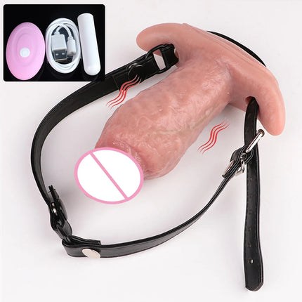 SXXY Wiress Control Vibrator Realistic Silicone Soft Dildo With Mouth Gag Belt Lifelike Textured Mouth Gag Sex Toy For 18+