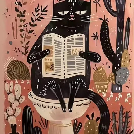 Pink Black Cat Dog Frog on The Toilet Reading Poster Bath Prints Animals Canvas Painting Wall Art Pictures for Toilet WC Decor