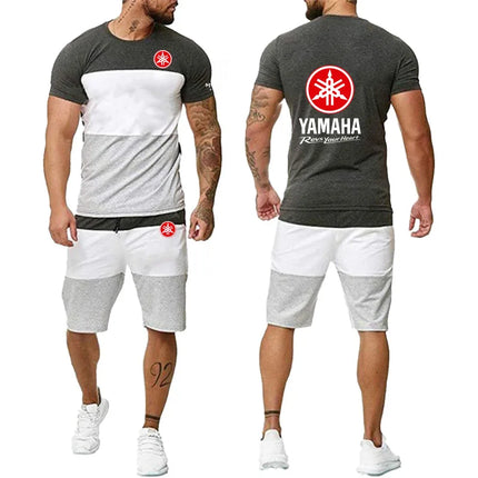 Yamaha  Logo Men's short sleeved T-shirt and shorts, two-piece sports set, summer, fashionable set, comfortable casual set, spor