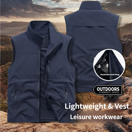 Outdoor workwear jacket Men's breathable lightweight top  Spring and Autumn thin high-end solid color stand-up collar vest