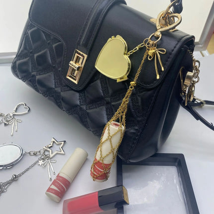New Golden Stainless Steel Lipstick Pouch Keychain Decoration Fashion Portable Lippy Storage Bag Hanging Keyring Hanging Gift