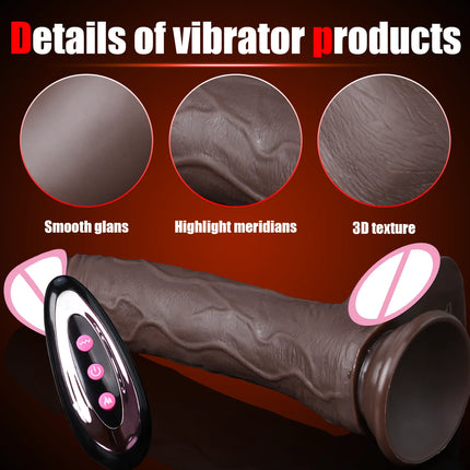 Sex Toys Thrusting Dildo Vibrator, Lifelike Heated Silicone Black Dildos with 10 Thrusting & 10 Vibrating Modes for G Spots clit