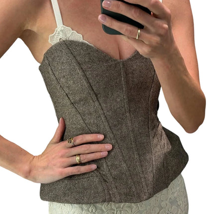 Women's Vest Spaghetti strap Corset Top Street Female Panelled V-neck Sleeveless Backless Slim Party Evening Tops New Streetwear