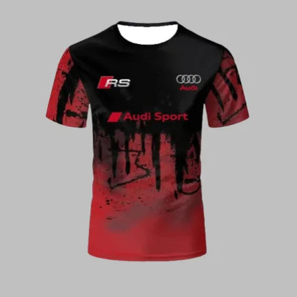 Summer Audi Fashion Racing Motorcycle Pattern Printed Rider Short Sleeve T-shirt for Men and Women Adult Sports Top