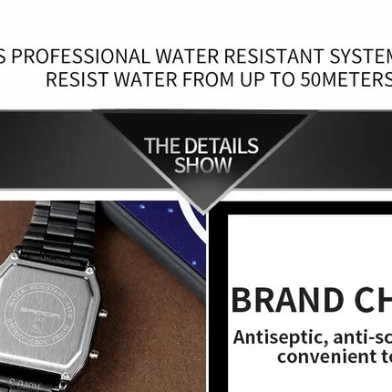 SANDA P747  Dual Display Clock Unisex Waterproof Sports Quartz Watch Luxury Mens Style Watches Stainless Steel Women LED Digital