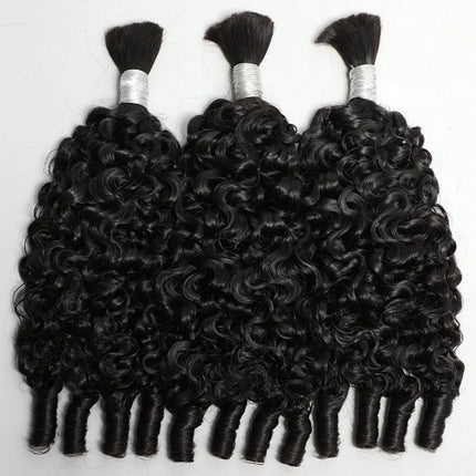 Nneka Burmese Curly Bulk Human Hair Extension With Spail Ends Boho Braiding No Weft Bundles Virgin Hair 15A 1/2/3/4 PCS 10-30in
