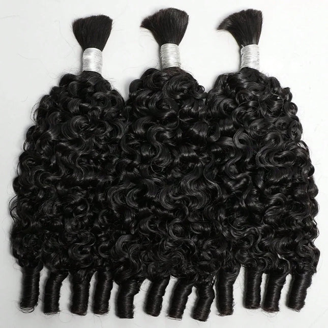 Nneka Burmese Curly Bulk Human Hair Extension With Spail Ends Boho Braiding No Weft Bundles Virgin Hair 15A 1/2/3/4 PCS 10-30in