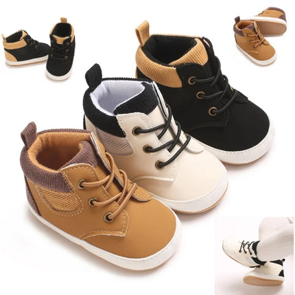 High-Top New 0-18M Baby and Children's Shoes Fashionable and Sporty PU Soft Rubber Sole First Walking Casual Sports Shoes