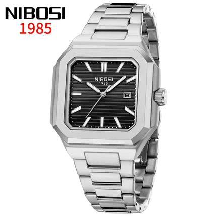 NIBOSI Luxury Square Fashion Men's Wristwatch Waterproof Luminous Date Week Quartz Men's Watches Stainless Steel Men's Watch Reloj