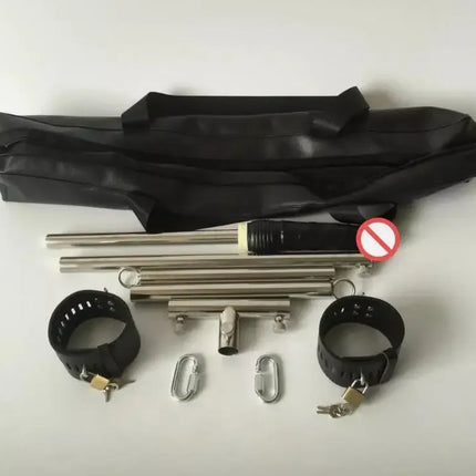 Stainless Steel T Metal Frame Locking Device Open Leg Bar with Fix AnkleCuffs Anal Plug Dildo Open Leg Sex Toy for Couples Adult