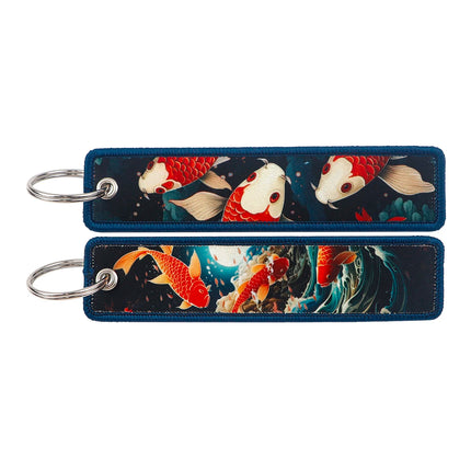 Japanese Van Gogh Art Waves Key Tag Keychains Women Koi Fish Keychain for Car Motorcycles Keys Keyring Men Holder Jewelry Gifts