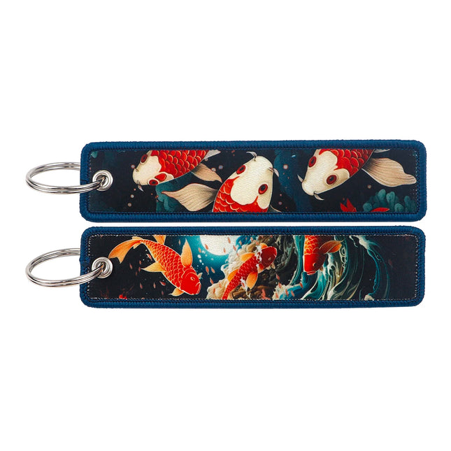 Japanese Van Gogh Art Waves Key Tag Keychains Women Koi Fish Keychain for Car Motorcycles Keys Keyring Men Holder Jewelry Gifts