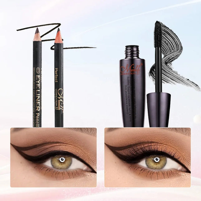 4D Mascara Black Eyelash Eyeliner Pencil Set Waterproof, Stain Resistant, Durable, Free Of Peeling, Natural And Caking