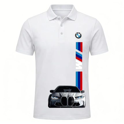 BMW Power Polo Shirt for Men Classic Logo Print 2026 Summer Breathable Short Sleeve Collared Tops for Casual Daily Golf Outfits