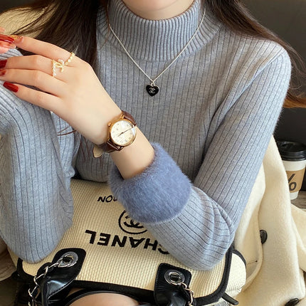 Women's Turtleneck Sweater Winter 2025 Retro with Velvet Lining Thickened Inner Wear Thermal Knitting Bottoming Shirt Pullovers
