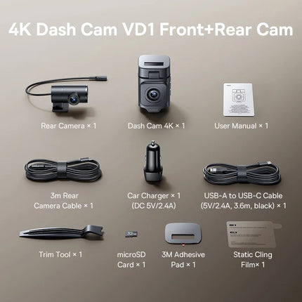 Baseus VD1 Pro 4K+1080P Dash Cam UHD Car Camera for SONY Sensor ADAS 5Ghz WiFi6 GPS STARVIS Night Vision 24H Parking Car DVR
