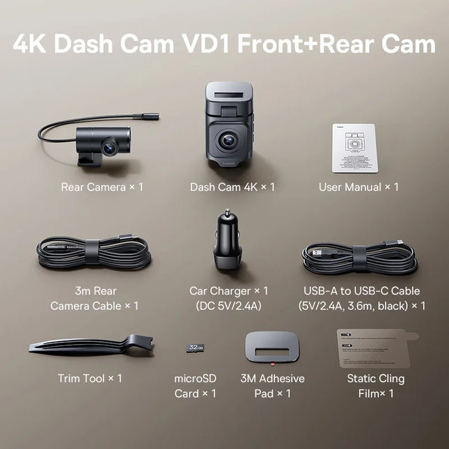 Baseus VD1 Pro 4K+1080P Dash Cam UHD Car Camera for SONY Sensor ADAS 5Ghz WiFi6 GPS STARVIS Night Vision 24H Parking Car DVR
