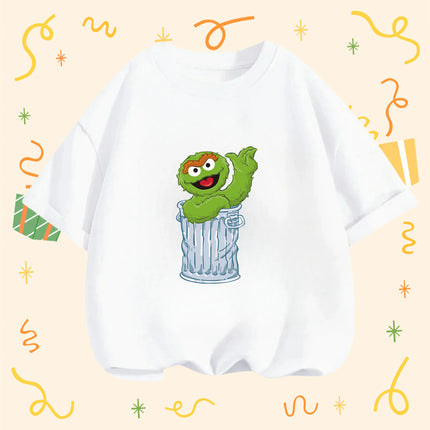 2026 Summer Fashion Sesame Street Crew Neck T-Shirt 3-14Y Boys Girls Cute Kawaii Cartoon Street Hot Outdoor Casual Lovely