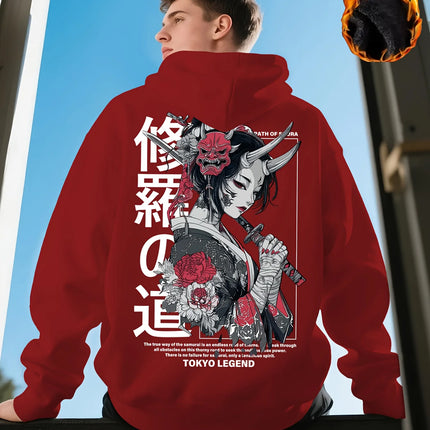 New "Samurai Street Cherry Blossom" Adult Men's and Women's Hooded Sweatshirt - Autumn/Winter Casual Daily Outdoor Sport Shirt