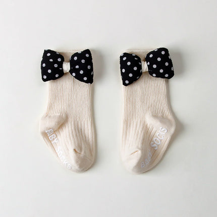 1/4pairs 0-2Y Cute Baby Girls' Cotton Mid-calf Socks Solid Bowknot Non-slip Sockens Toddler Kids Spring & Autumn Newborn Socks