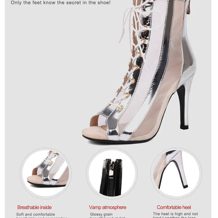 Women's Latin Salsa Dance Jazz Dance Shoes Girls Ballroom Dance Club Short Boots Ladies Lace-Up Fashion Fine Sand Dance Boots