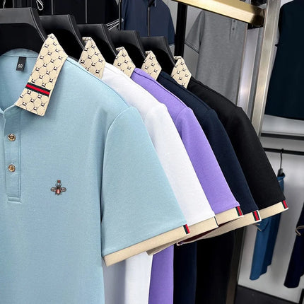 Personality Letter Jacquard Lapel Short Sleeve T-Shirt Men's High-End Brand Little Bee Embroidery Fashion Trend Summer Polo Shirt