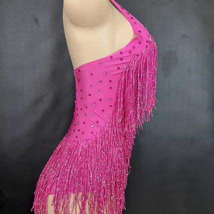 Sparkly Rhinestones Fringe Bodysuit WomenVightclub Party Dance Costume Stage Wear SexyTassel Leotard Performance Clothing G7