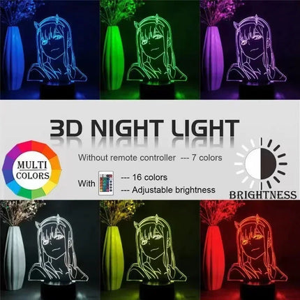 Anime Lamp Zero Two Figure Nightlights Boys Girls Manga Gift Night Light Remote Control 16 Colors 3d Lamp Darling in The Franxx