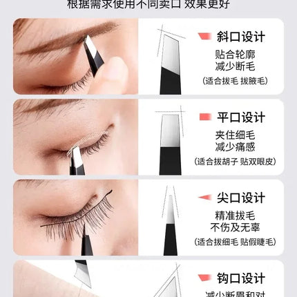 Stainless Steel Black Eyebrow Tweezer with Slant and Flat Point Beauty Tools for Eyelash Tweezer & Ingrown Hair Removal