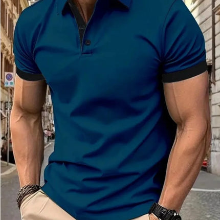 Men's Summer Fashion Simple Stripe Printed Comfortable Breathable Polo Shirt Outdoor Urban Casual Top
