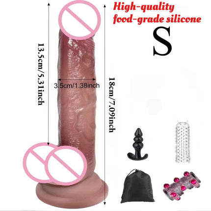 Realistic Curved Simulation Dildo Thick with Strong Suction Realistic G-spot Hands-free Soft Suitable for Men and Women Couples