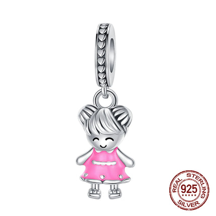 925 sterling silver boys and girls lovers pendant charms Fit 4MM hole diameter bracelet charm beads necklace Diy female jewelry