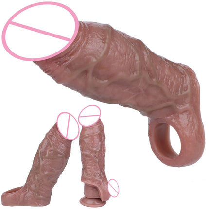 SXXY Ultra Realistic Penis Sleeve Lifelike Hollow Dildo For Men Delay Ejaculation Male Penis Enlargement Sex Toys With Cock Ring